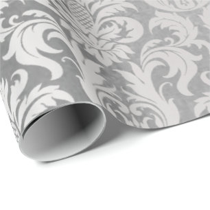 Papier Cadeau Damask Silver Grey Royal Metallic Mariage élégant