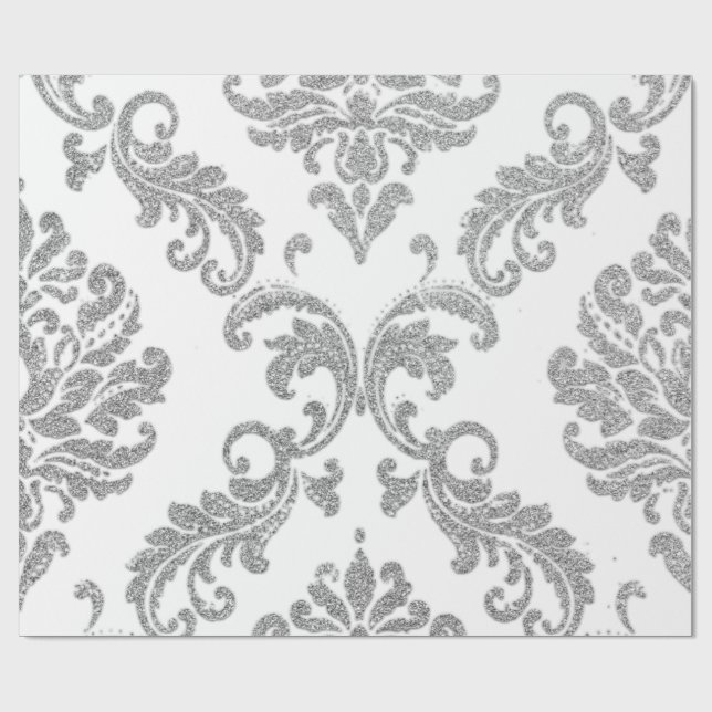 Papier Cadeau Damask Silver Grey Royal Metallic White Parties sc (Plat)