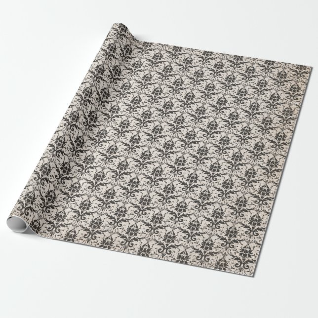 Papier Cadeau Damask Vintage Black White Grunge Decoupage (Déroulé)