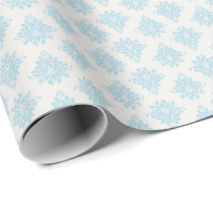 Papier Cadeau Damassé bleu ciel sur ivoire