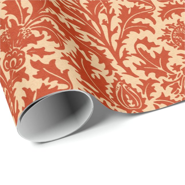 Papier Cadeau Damassé de chardon de William Morris, mandarine (Coin rond)