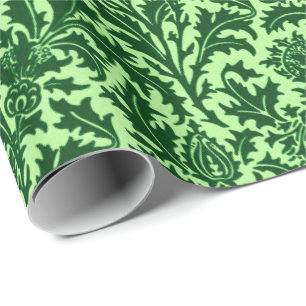 Papier Cadeau Damassé de chardon de William Morris, vert vert