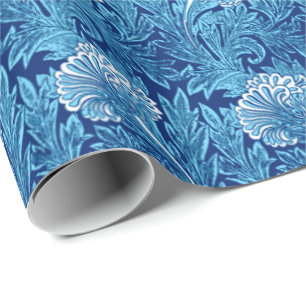 Papier Cadeau Damassé de fleur, marine, bleu de ciel et blanc