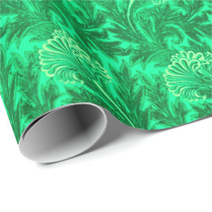 Papier Cadeau Damassé de fleurs jacobéen, vert émeraude et vert