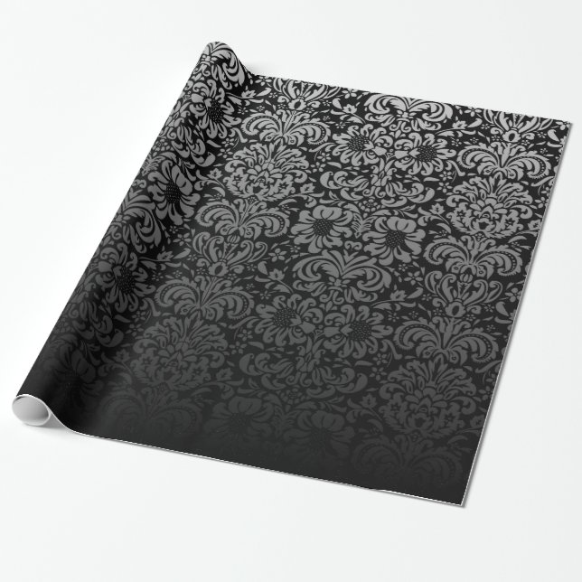 Papier Cadeau Damassé élégante (noir et argent) (Déroulé)