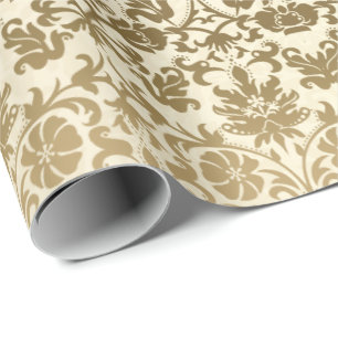 Papier Cadeau Damassé florale crème d'or