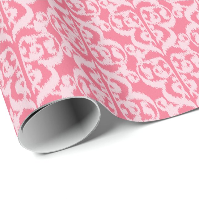 Papier Cadeau Damassé maure d'Ikat - nuances du rose de corail (Coin rond)