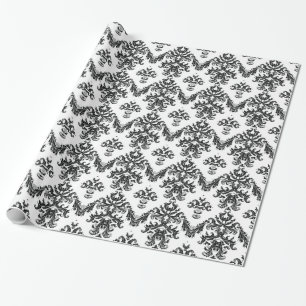 Papier cadeau damassé noir blanc  Noir