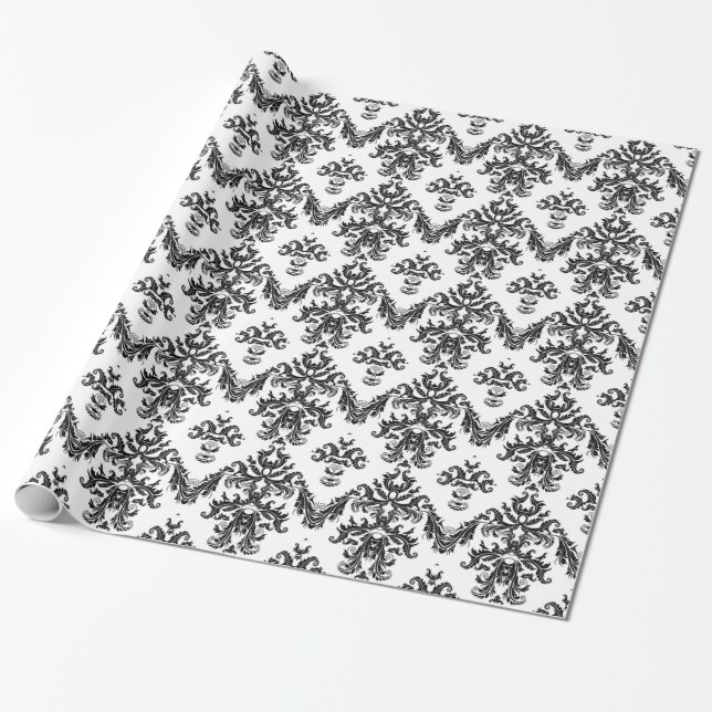 Papier cadeau damassé noir blanc  Noir (Déroulé)