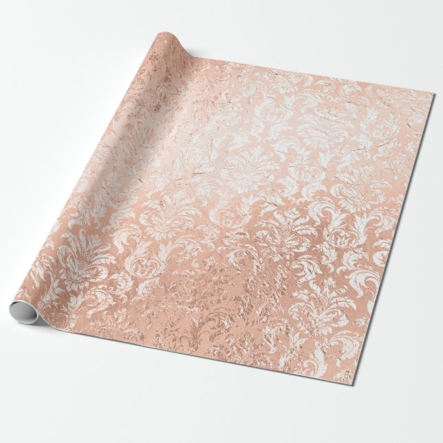 Papier Cadeau Damassé or rose (Déroulé)