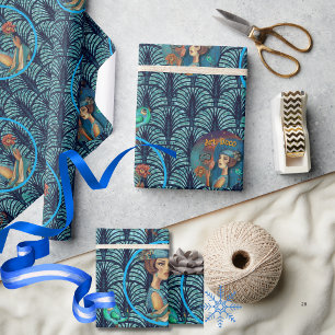 Papier Cadeau Dame Art déco des années 20 en bleu
