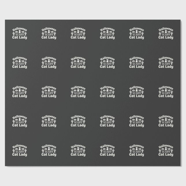 Papier Cadeau Dame de chat effrayante Halloween_1 (Plat)