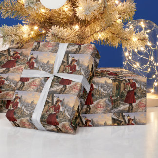 Papier Cadeau Dame de village anglais des années 50 faisant des