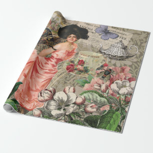 Papier Cadeau Dame du café femme victorienne rose riche robe