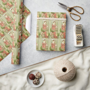 Papier Cadeau Dame en serre avec fleurs