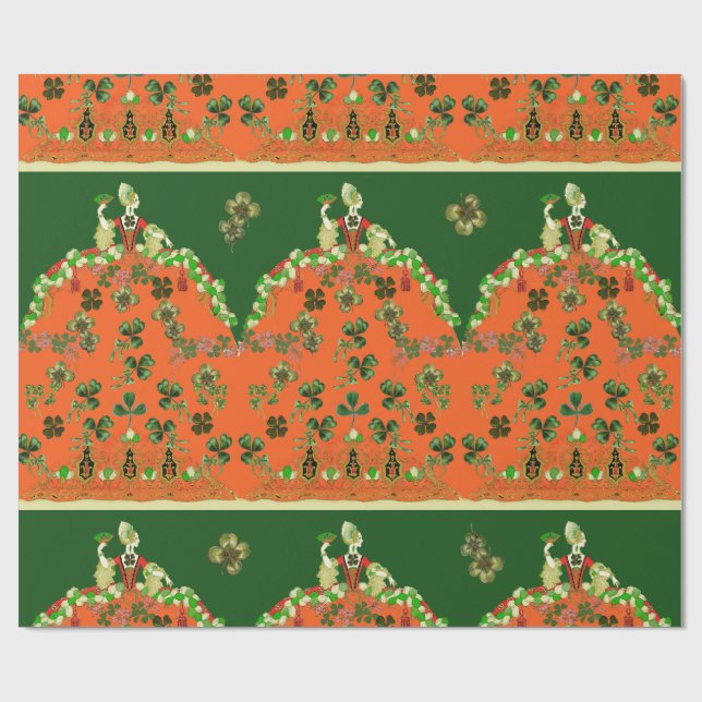 Papier Cadeau DAME ORANGE ET SHAMROCK St. Patricks Day Green (Plat)