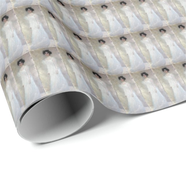 Papier Cadeau Dame victorienne en blanc Gustave Klimt (Coin rond)