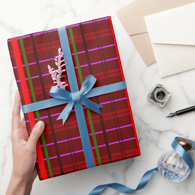 Papier Cadeau Damier Artistique – Style Rétro Rouge Vert (Cadeaux)