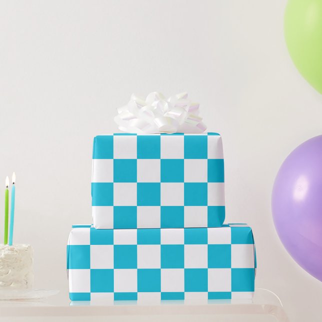 Papier Cadeau Damier bleu aqua classique (Créateur téléchargé)