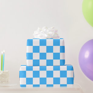 Papier Cadeau Damier bleu clair classique