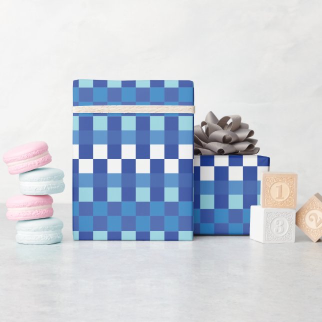Papier Cadeau Damier Bleu Mignon Moderne (Baby Shower)