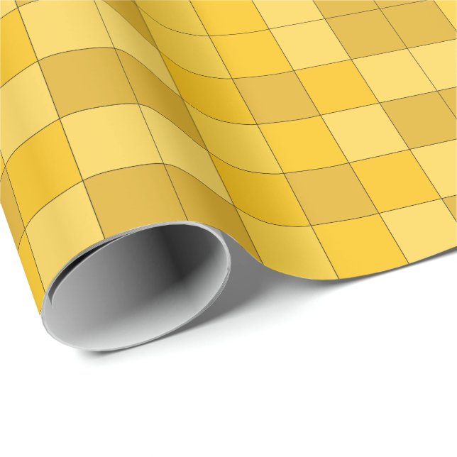 Papier Cadeau Damier jaune moutarde  (Coin rond)