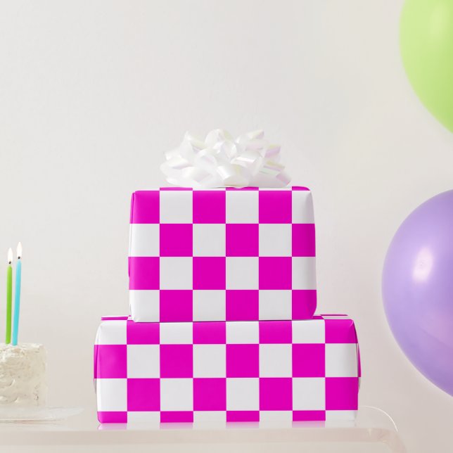 Papier Cadeau Damier rose et blanc (Cadeaux de fête)