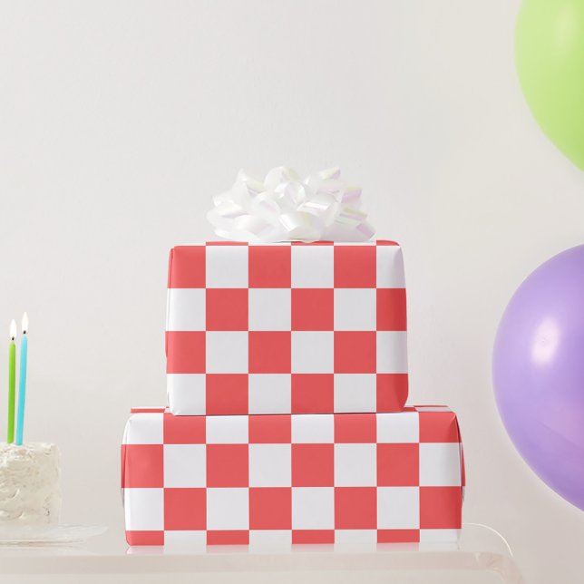Papier Cadeau Damier rouge corail classique (Créateur téléchargé)