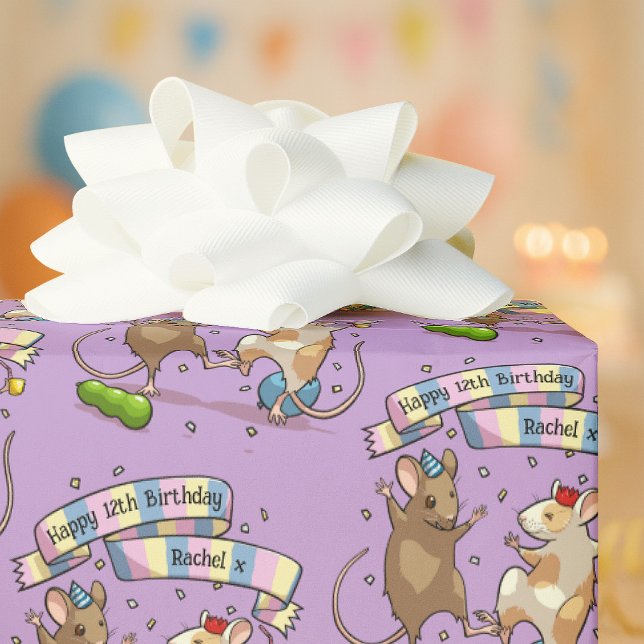 Papier Cadeau Dancing Mice Nom et âge Bonne fête d'anniversaire (Créateur téléchargé)