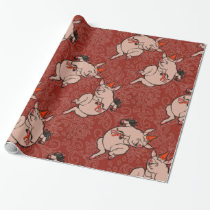 Papier Cadeau Dancing Pig Antique Cute Danseuse