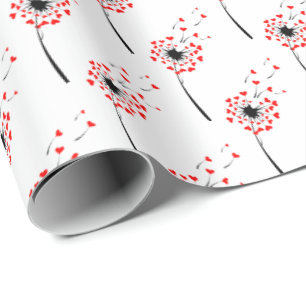 Papier Cadeau dandelion coeur rouge en blanc