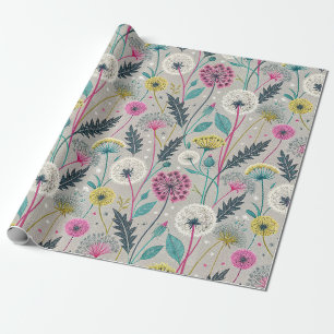 Papier Cadeau Dandelion et feuillage vibreux Motif sans couture