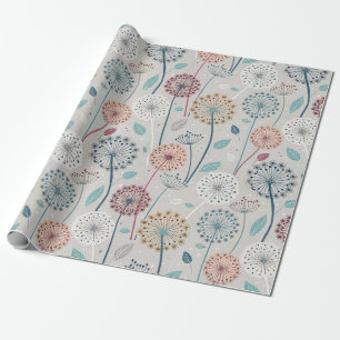 Papier Cadeau Dandelion Whimsical - Rouge, Jaune, Blanc & Turquo
