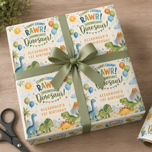 Papier cadeau d'anniversaire avec dinosaure mignon