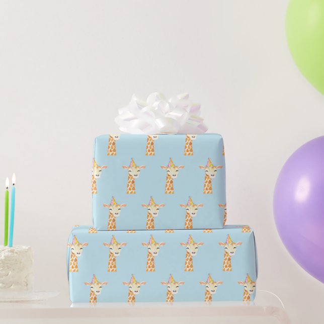 Papier cadeau d'anniversaire Giraffe bleue (Cadeaux de fête)