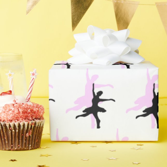 Papier Cadeau Danse de ballerine rose et noir (Fête d'anniversaire)