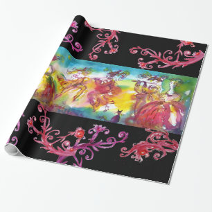 PAPIER CADEAU DANSE DE NUIT CARNIVALE, PURPLE ROUGE FLORAL SWIRL