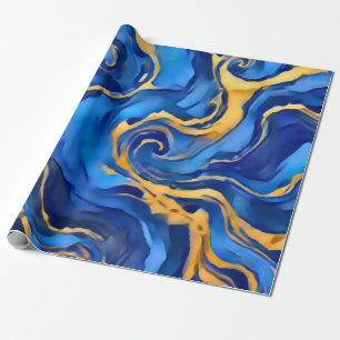 Papier Cadeau Danse Royale Riche Bleu Royal Or Abstrait