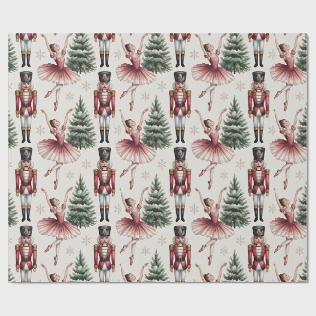 Papier Cadeau Danseuse de ballet Casse-Noisette arbre de Noël  (Plat)