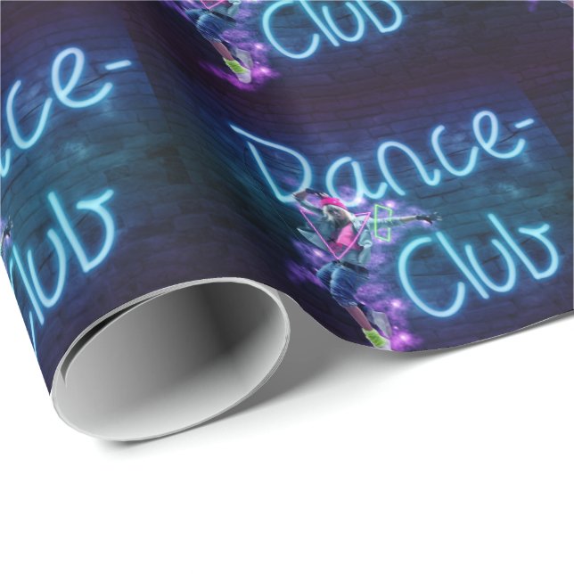 Papier Cadeau Danseuse de soirée néon Dance Club (Coin rond)