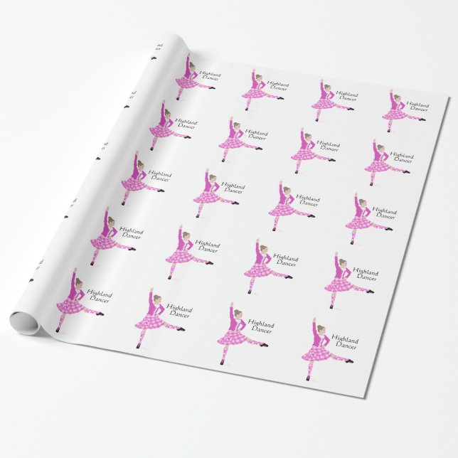Papier Cadeau Danseuse Écossaise des Highlands Rose (Déroulé)