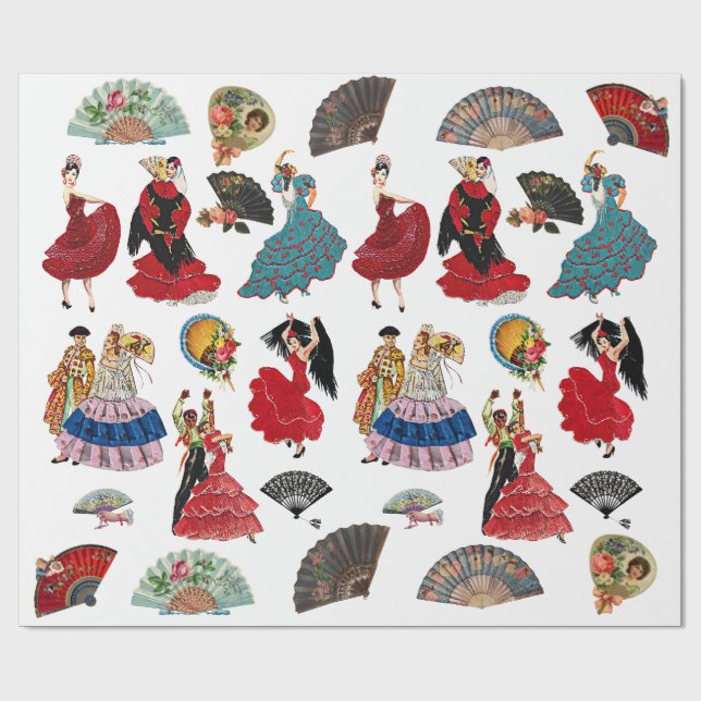 Papier Cadeau Danseuse flamenco espagnole vintage éventails femm (Plat)
