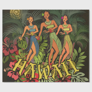 Papier Cadeau Danseuses de hula vintage d'Hawaï Arbre de palme r