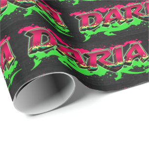 Papier Cadeau Daria prénom Graffiti red green