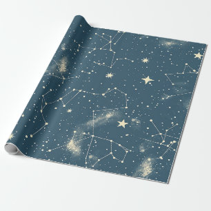 Papier Cadeau Dark Academia Navy Ivory Moon Constellation Chart