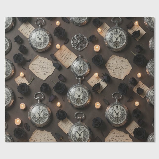 Papier Cadeau Dark Academia Pocket Watch Wrapping Paper (Plat)