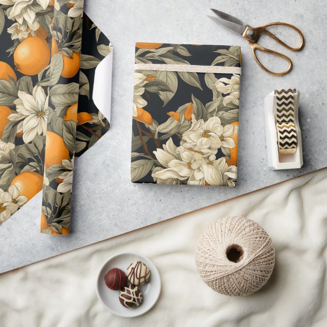 Papier Cadeau Dark Botanical Orange Blossom (Artisanat)