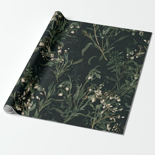 Papier Cadeau Dark Botanical Wrapping Paper (Déroulé)