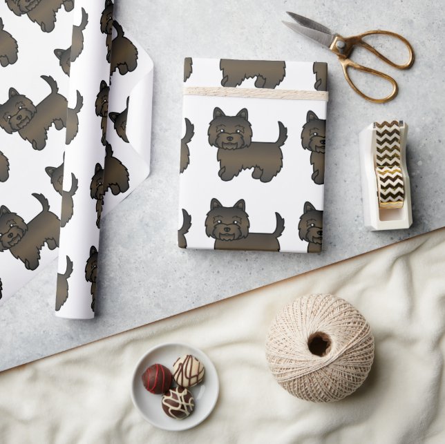 Papier Cadeau Dark Brindle Cairn Terrier Cartoon Motif (Artisanat)