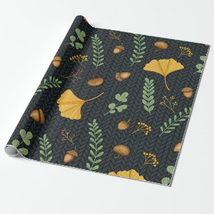 Papier cadeau Dark Fall avec feuilles de Ginkgo et